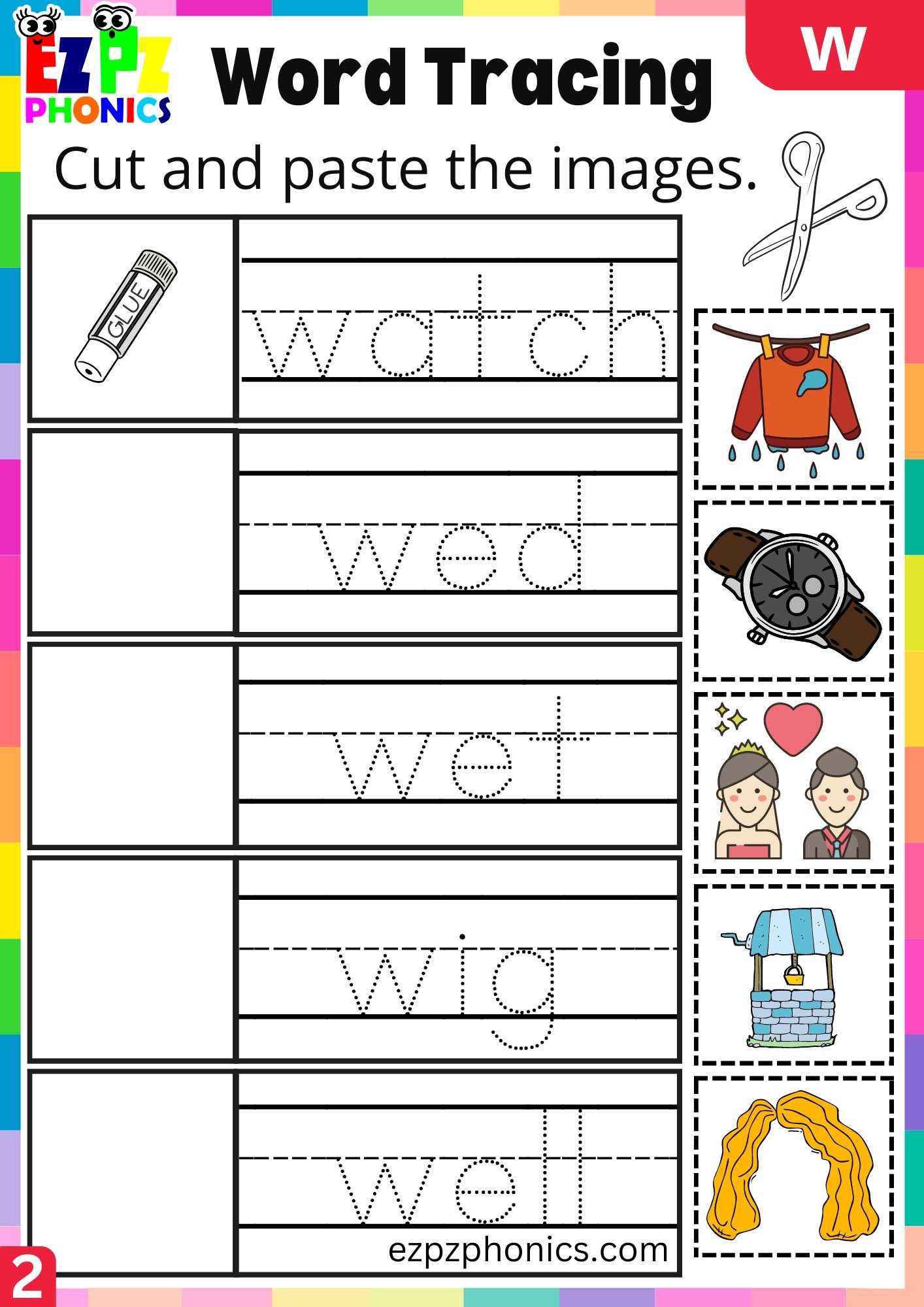 Group2 Letter W Word Tracing Beginning Sounds Worksheet